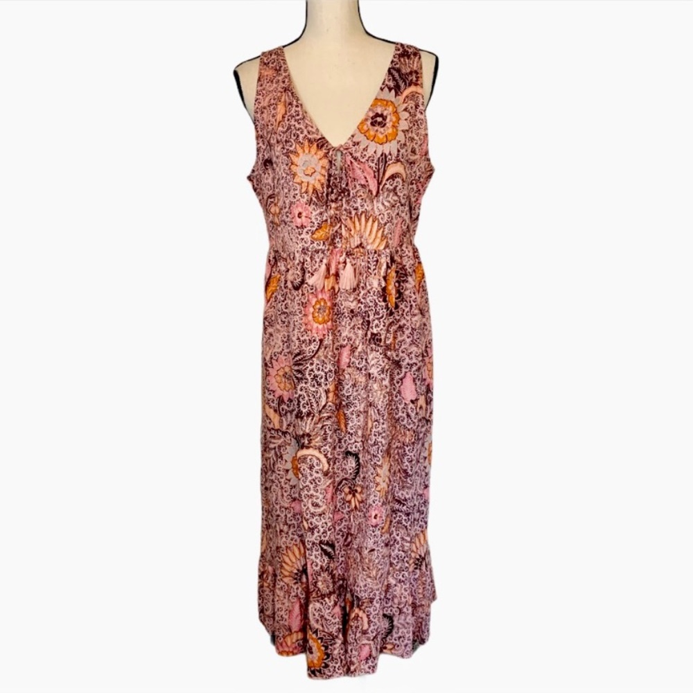 NWOT Madewell Lace Up Ruffle-Hem Midi Dress Bali Blooms Floral Size 10